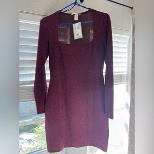 NWT!! H&M Elegant Burgundy Long Sleeve Dress